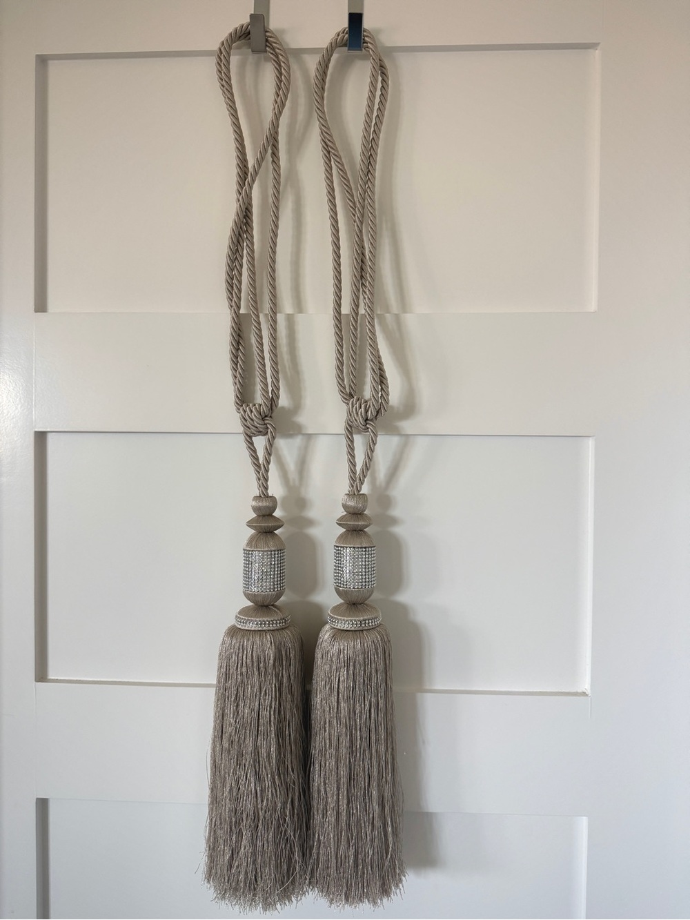Vatican Homes Silver Taupe Rhinestone Tassel Curtain Tiebacks Set of 2